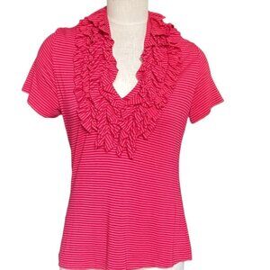 Soft Surroundings Striped Top Ruffle Blouse Sz M Pink 144H